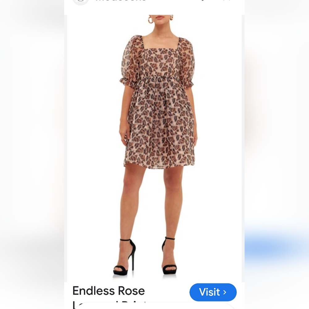 Endless Rose Leopard Print Puff Sleeve Mini Dress - Taupe